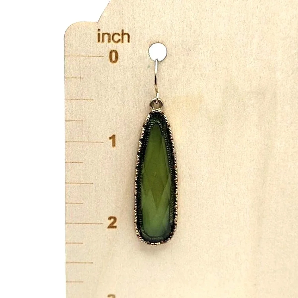 Long Spring Green‎ Acrylic in Goldtone Dangle Drop Teardrop Hook Earrings